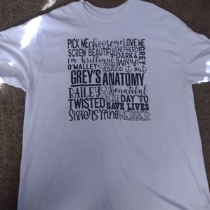 "Grey's Anatomy" shirt in a light lavender color and a size extra large